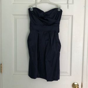 Navy blue strapless mini formal dress
